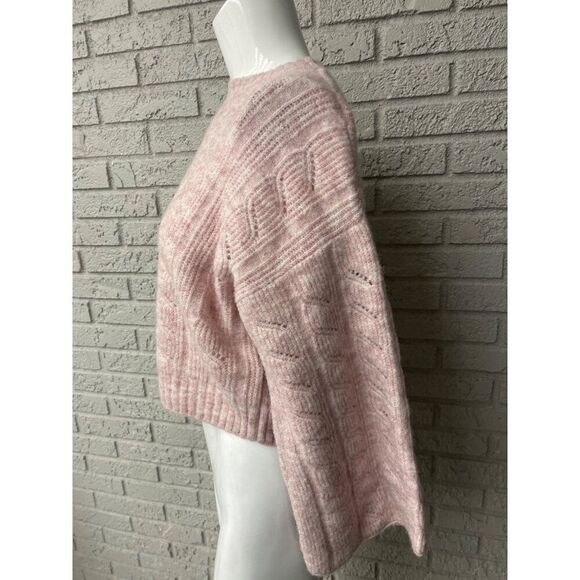 TopShop Women Pink White Marbled Alpaca Long Sleeve Oversized Crop Sweater Size - Picture 5 of 12